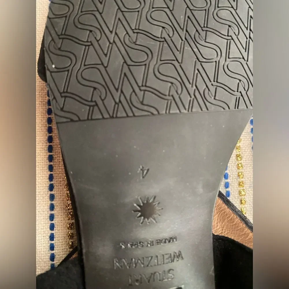 Stuart Weitzman Shalena Black Suede Strappy Sandal Buckle Sz  4 NEW